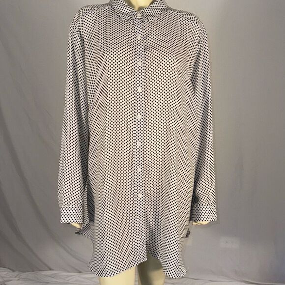 Como Blu Black and White Polka Dot Long Sleeve Chiffon Button Down Shirt Size 3X - Picture 1 of 12